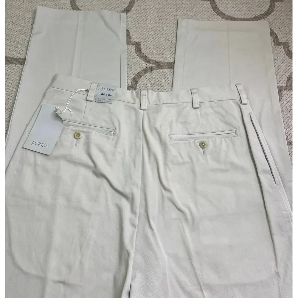 J. Crew Classic Fit Plain Front Zip Fly Cotton Khaki Pants, size 34x34, MSRP $50